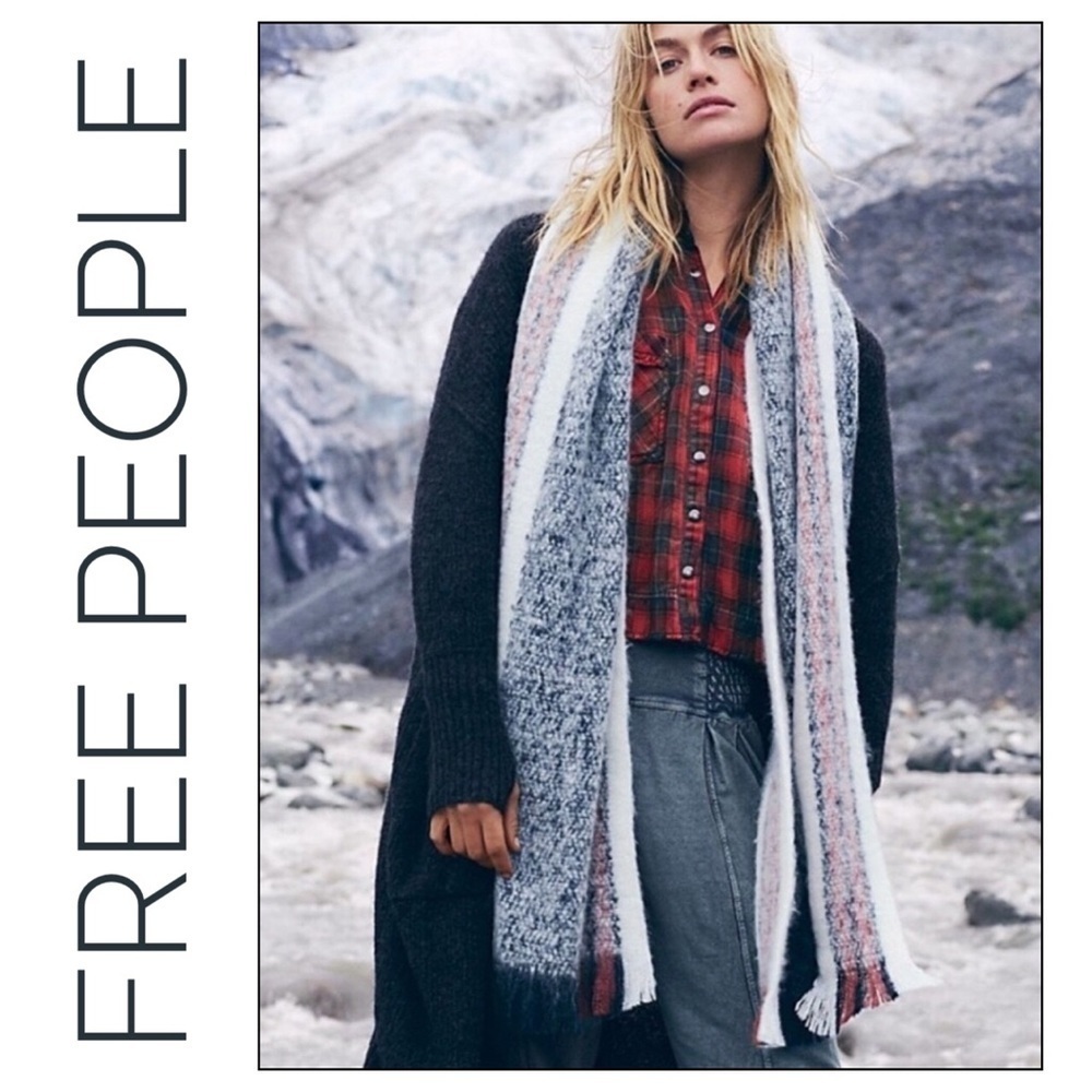 NWT Free People Brushed Racer Stripe Black Combo Blanket Scarf